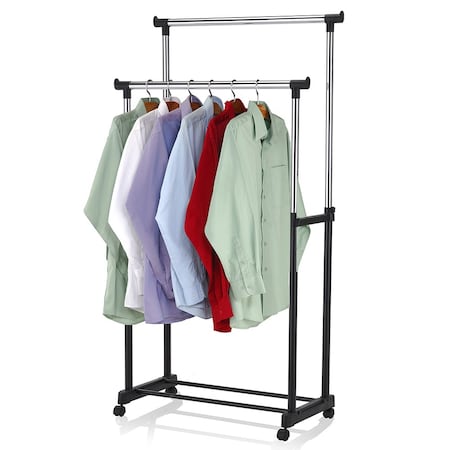 Home Basics Chrome Plated Steel Double Garment Rack, Black GR10899
